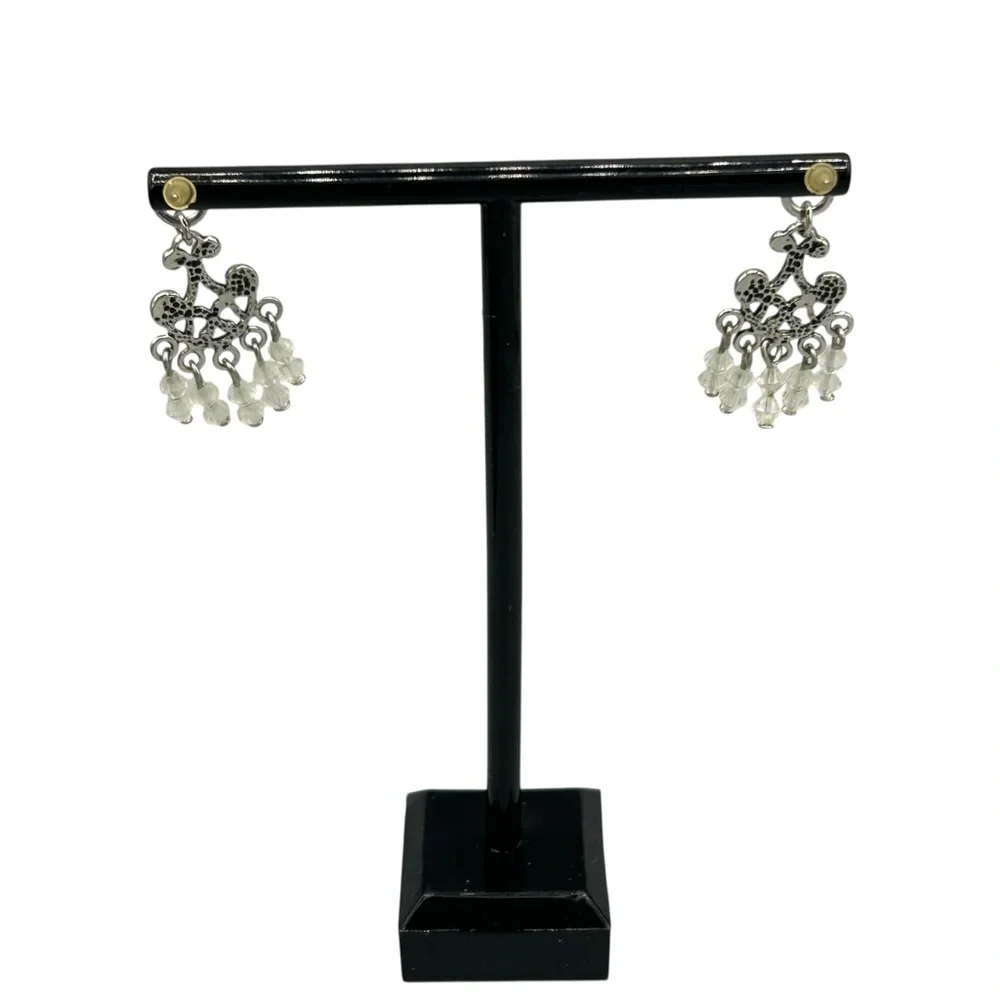 Vintage Silver Tone Chandelier Crystal Drop Earrings